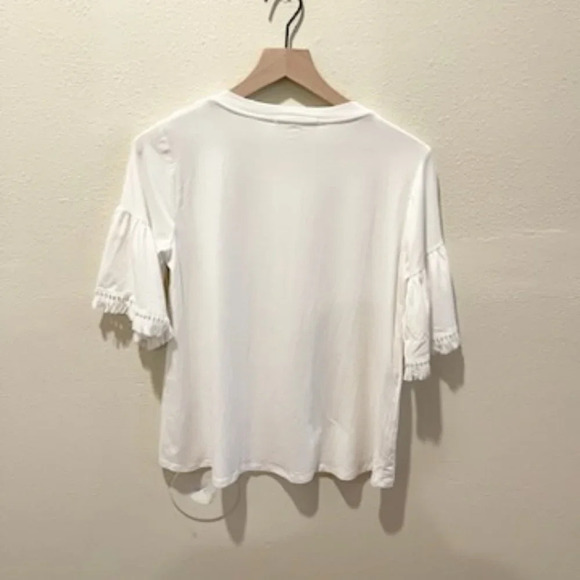 JOHNNY WAS Calme Fringe Trim Flutter Sleeve Cream Organic cotton.Size: XS - Picture 2 of 5